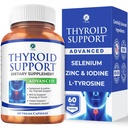 1 supplément de soutien à la thyroïde corporelle pour les femmes et les hommes, Sélénium avec Iodine, Zinc, B12, Ashwagandha et L-Tyrosine, soutient la santé hormonale, l'énergie et le métabolisme, 30 jours d'approvisionnement