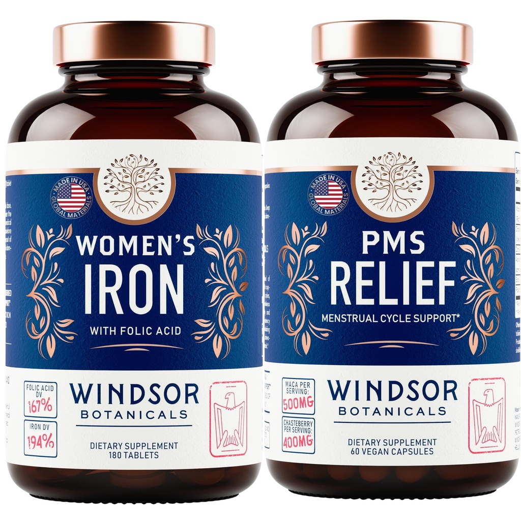 WINDSOR BOTANICALS Eisen Supplement und PMS Relief Bundle für Frauen