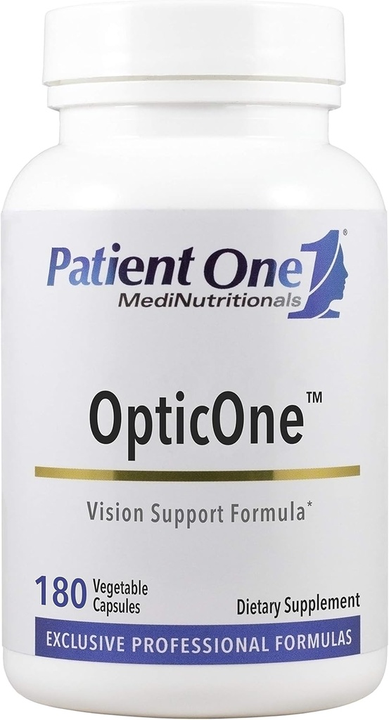 Patiente One OpticOne (en anglais seulement) Supplément pour soutenir l'optimisation de la santé et de la vue * Avec les vitamines A et E, la lutéine, l'ALA et plus de 180 capsules