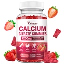 Calcium Citrate Gummies 1200mg, Calcium Supplements for Women & Men, Calcium Gummies with Vitamin D3, K2, Magnesium, Zinc, Potassium, Muscle & Immune Support, Strawberry Flavor, 60 Count