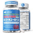 Calcium 1200 mg mit Vitamin D3 K2 5000 IE Softgels Supplement für Frauen Männer - Liposomales Kalziumzitrat & Algen Calcium Magnesium Zink + D3 K2 B12, pflanzliches veganes Vitamin D, Bor für Knochen, 120ct