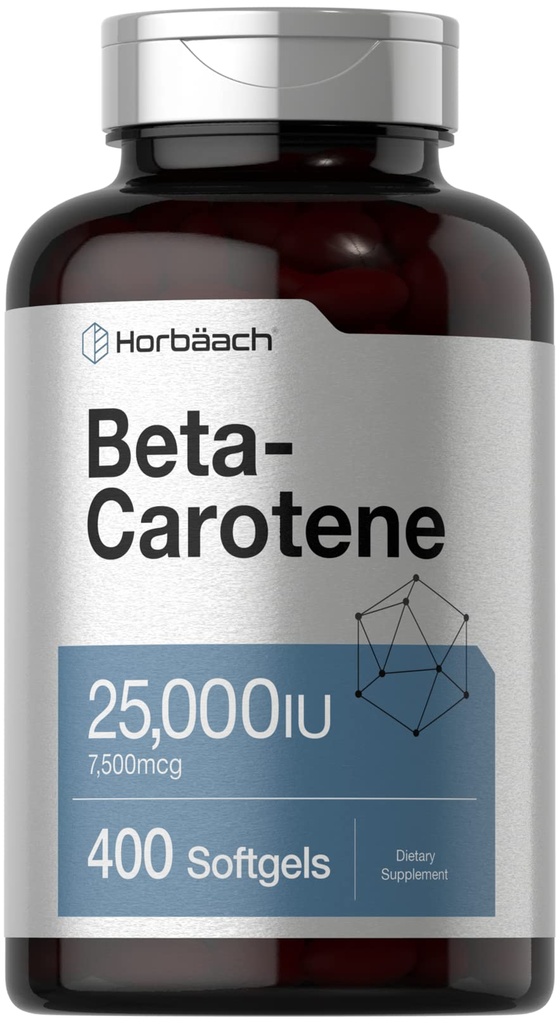 Horbäach Beta Carotene Supplement | 25000 IU Softgels | 7,500 mcg | Vitamin A | 400 Count | Non-GMO and Gluten Free Formula