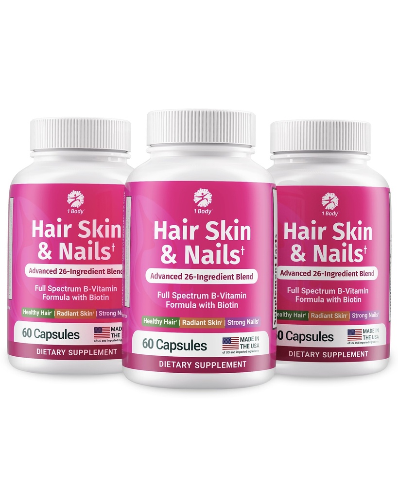 1 corps de peau ongles complexe de vitamines avec biotine - formule complète avec 26 vitamines essentielles pour les hommes et les femmes - 3 pack