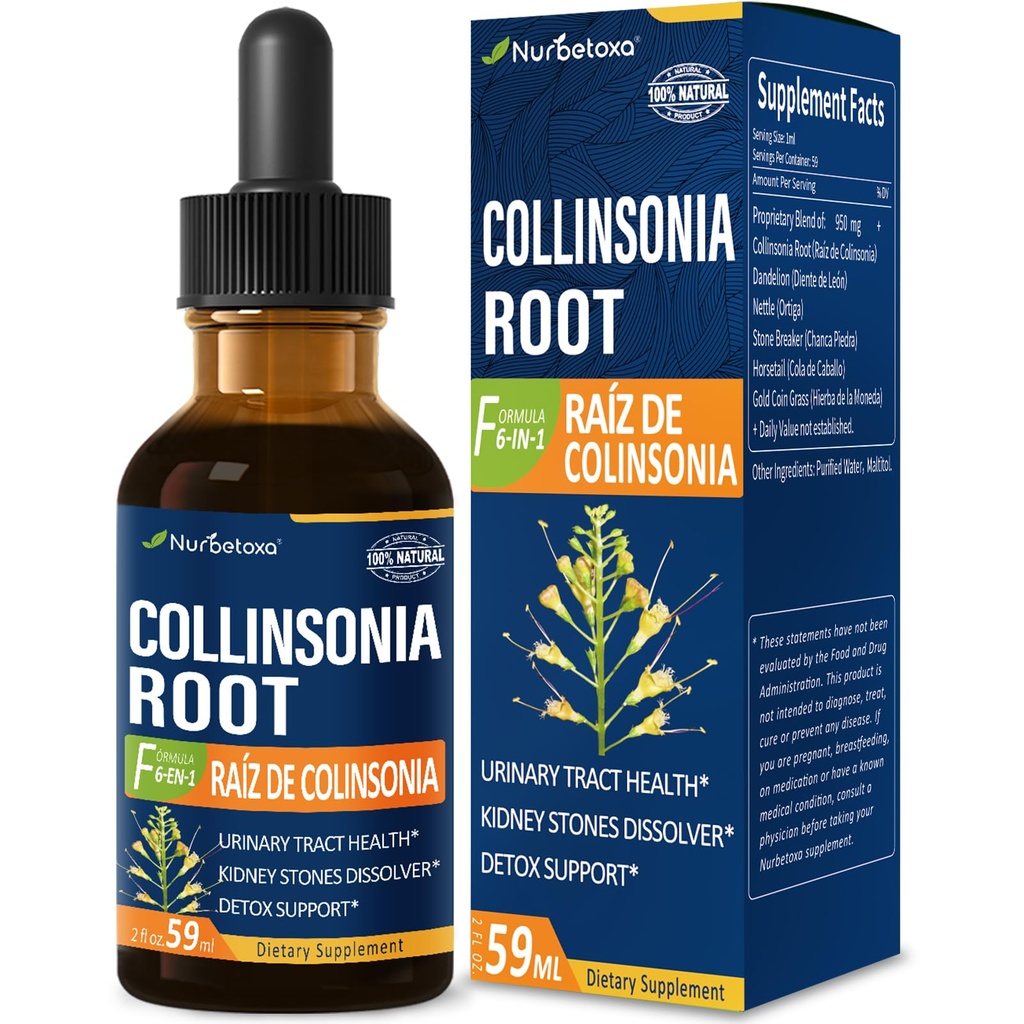 Collinsonia (Stone Root) Tropfen für Urinary Tract Gesundheit, Natürliche Kräuter Formel Ergänzung w/Stone Breaker Chanca Piedra Extrakt Unterstützung Nierensteine Lösungs- & Detox Cleanse. 2oz