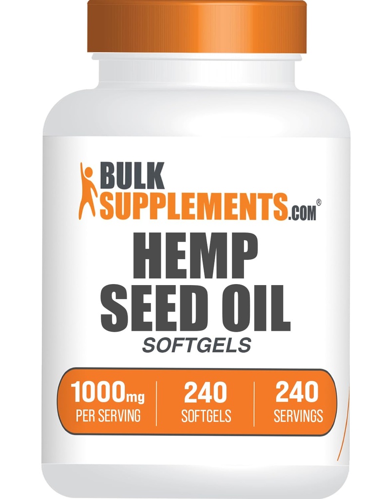 BulkSupplements.com Huile de chanvre softgels - supplément Oméga 3, supplément à base de plantes, huile de chanvre 1000mg - sans gluten, 1 softgel par portion, 240 Nombre (paquet de 1)