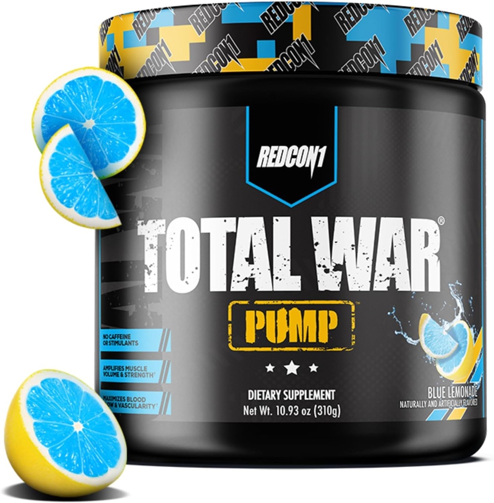 REDCON1 Poudre de pré-entraînement sans Stim et caféine pour femmes et hommes - Pompe de guerre totale - avec L-Citrulline, Beta Alanine et plus - entraînement à tout moment de la journée - Cimonade bleue (10.93 oz)
