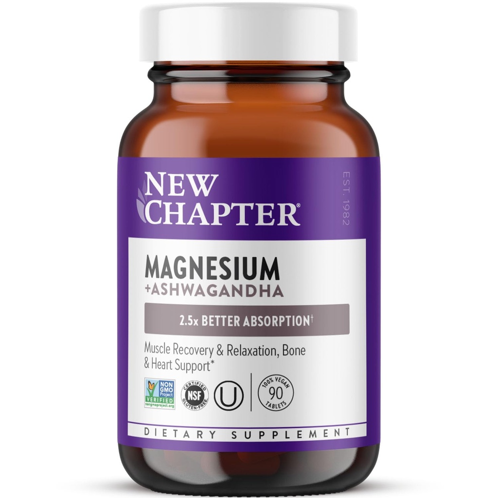Neue Kapitel Magnesium + Ashwagandha-Ergänzung, 325 mg mit Magnesium Glycinat für Muskelentspannung & Erholung, Herz, Nerve & Knochen Gesundheit, 2.5X Absorption, Non-GMO - 90 ct (3 Monate Versorgung)