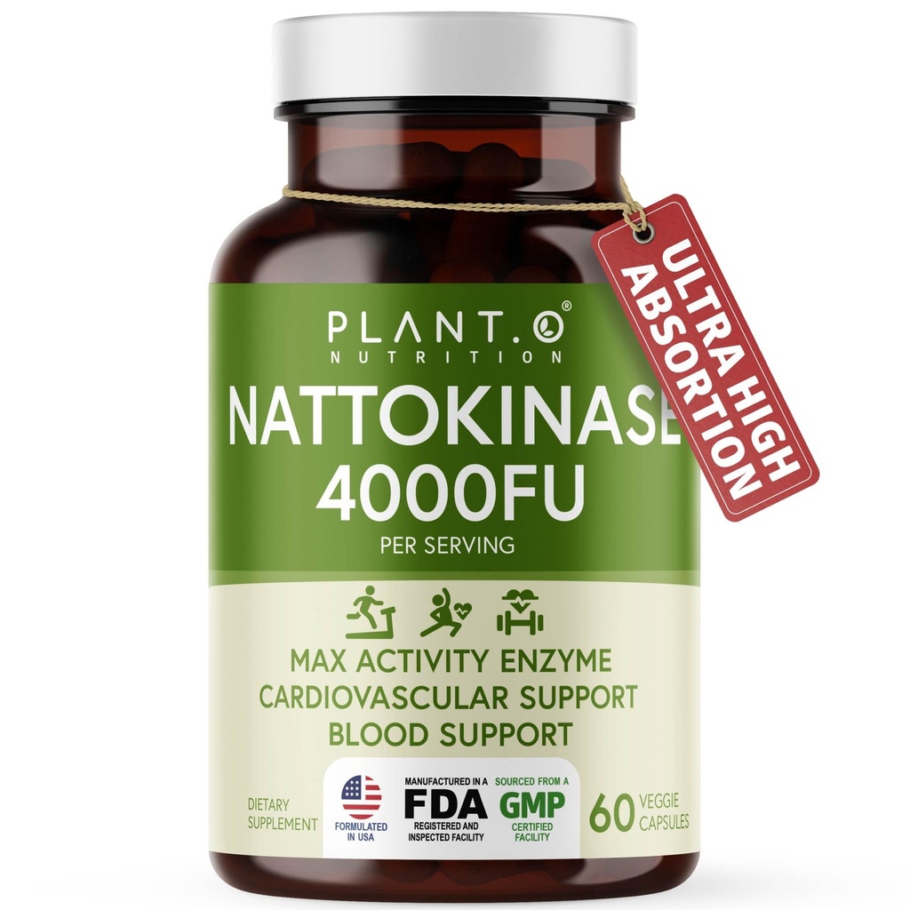 Supplément Nattokinase avec support enzymatique max - 4 000 UF par portion - Formule Nattokinase Premium pour le soutien de la santé cardiaque - 60 capsules - Fabriqué aux États-Unis