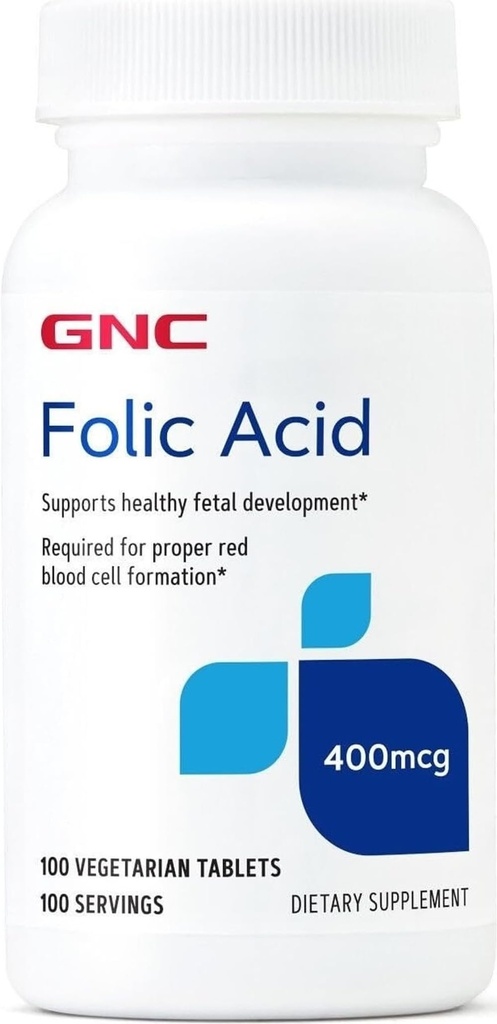GNC Folic Acid 400mcg, Supports Healthy Fetal Development, 100 Count