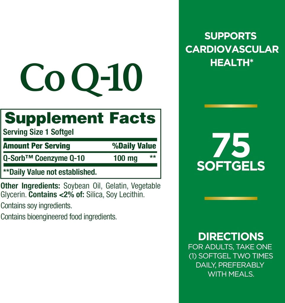 Nature's Bounty CoQ10, soutient la santé cardiaque, supplément alimentaire, 100mg, 75 Softgels (paquet de 2)
