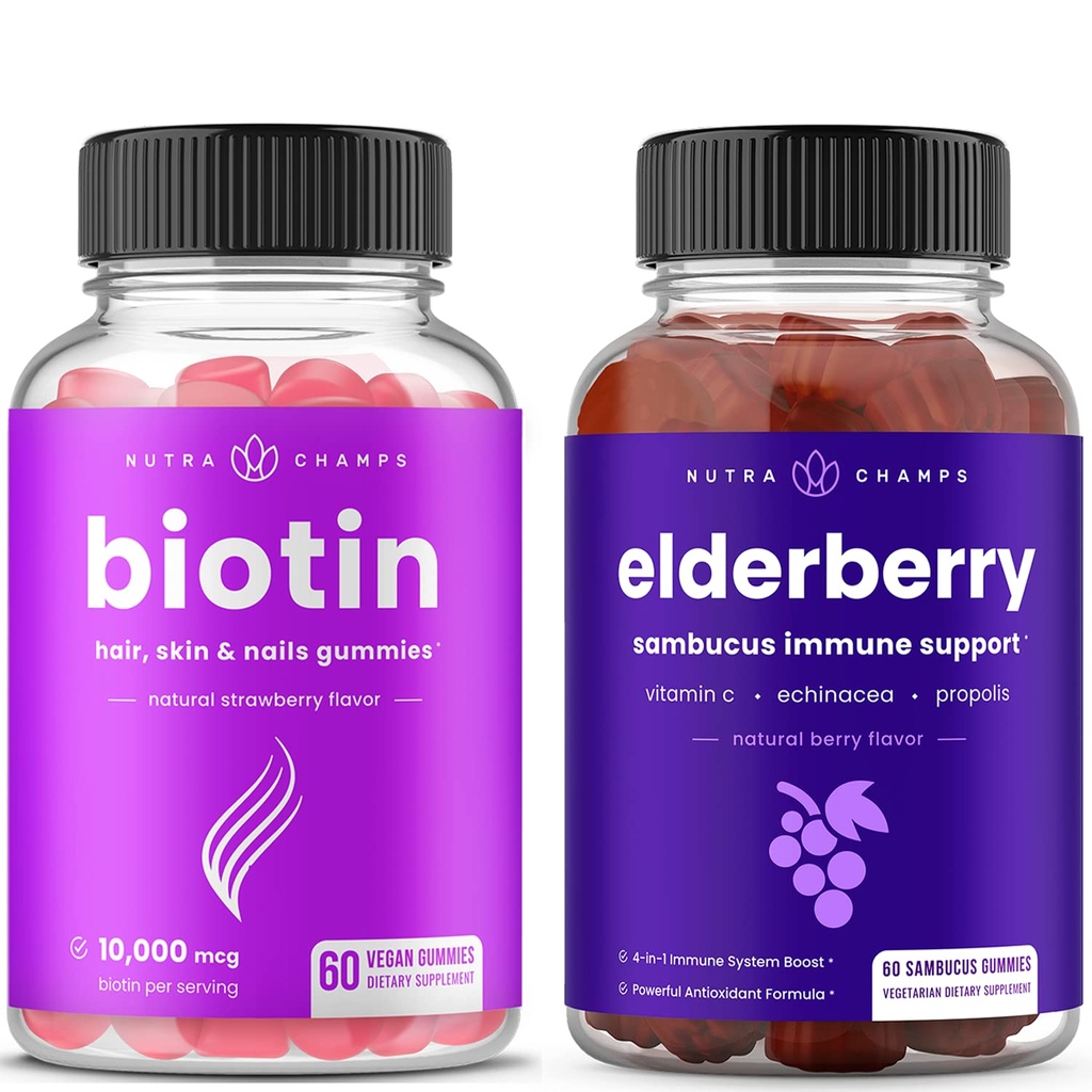 NutraChamps Gommies Biotin et Gommies de mûres aînées