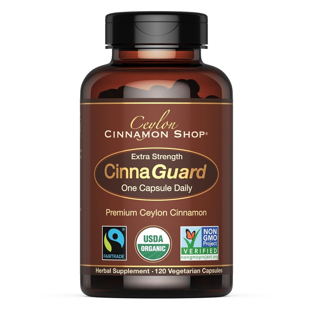 Ceylon Cinnamon Shop CinnaGuardTM Organic Ceylon Cinnamon Supplement 2500mg pro Kapsel | Extrastärke | 4 Monate Versorgung | 120 Count - Non-GMO & Gluten Free Antioxidant