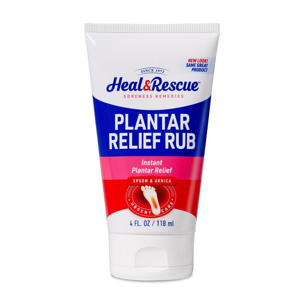 Heal&Rescue Plantar Fasciitis Relief Rub 4 fl oz – Epsom Salt & Arnica Extract Gel for Sore Heels, Arch Pain & Foot Fatigue Recovery