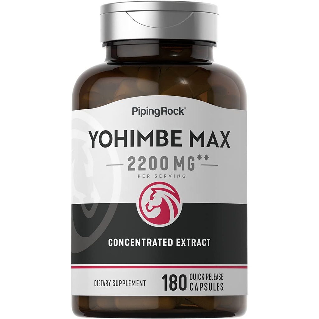 Piping Rock Yohimbe Suppléments pour les hommes de 180 capsules d'extrait concentré de Max avec Pausinystalia Yohimbe de non-OGM, supplément sans gluten