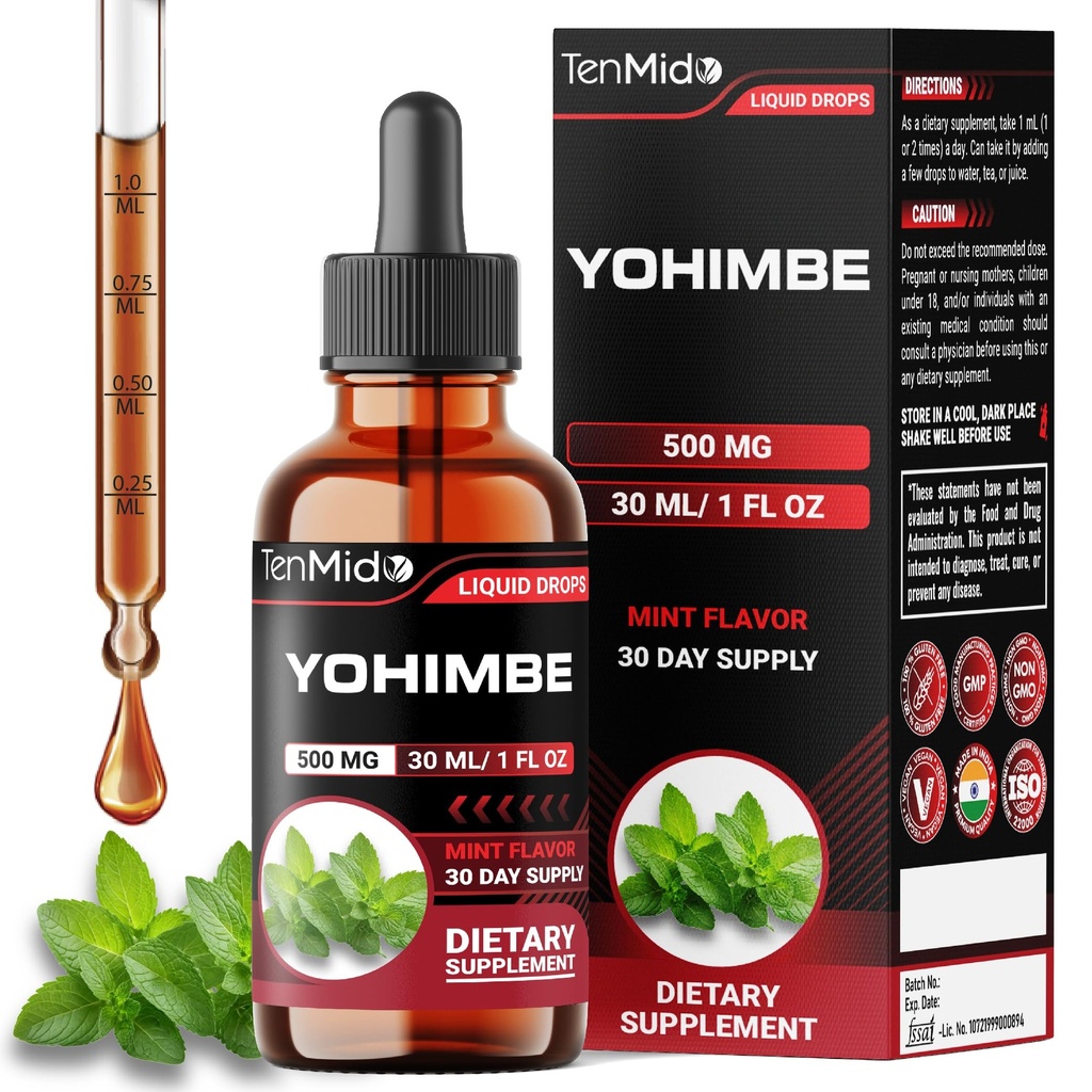 Yohimbe Supplements für Männer und Frauen - Yohimbine 10mg Liquid Drops | Alkoholfrei, Vegan, Non-GMO - 30ml 1 Fl OZ