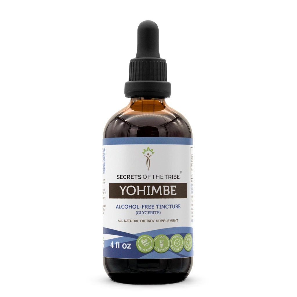 Secrets de la tribu Yohimbe Extrait liquide sans alcool, Wildcrafted Pausinystalia yohimbe Séché Bark (4 FL OZ)