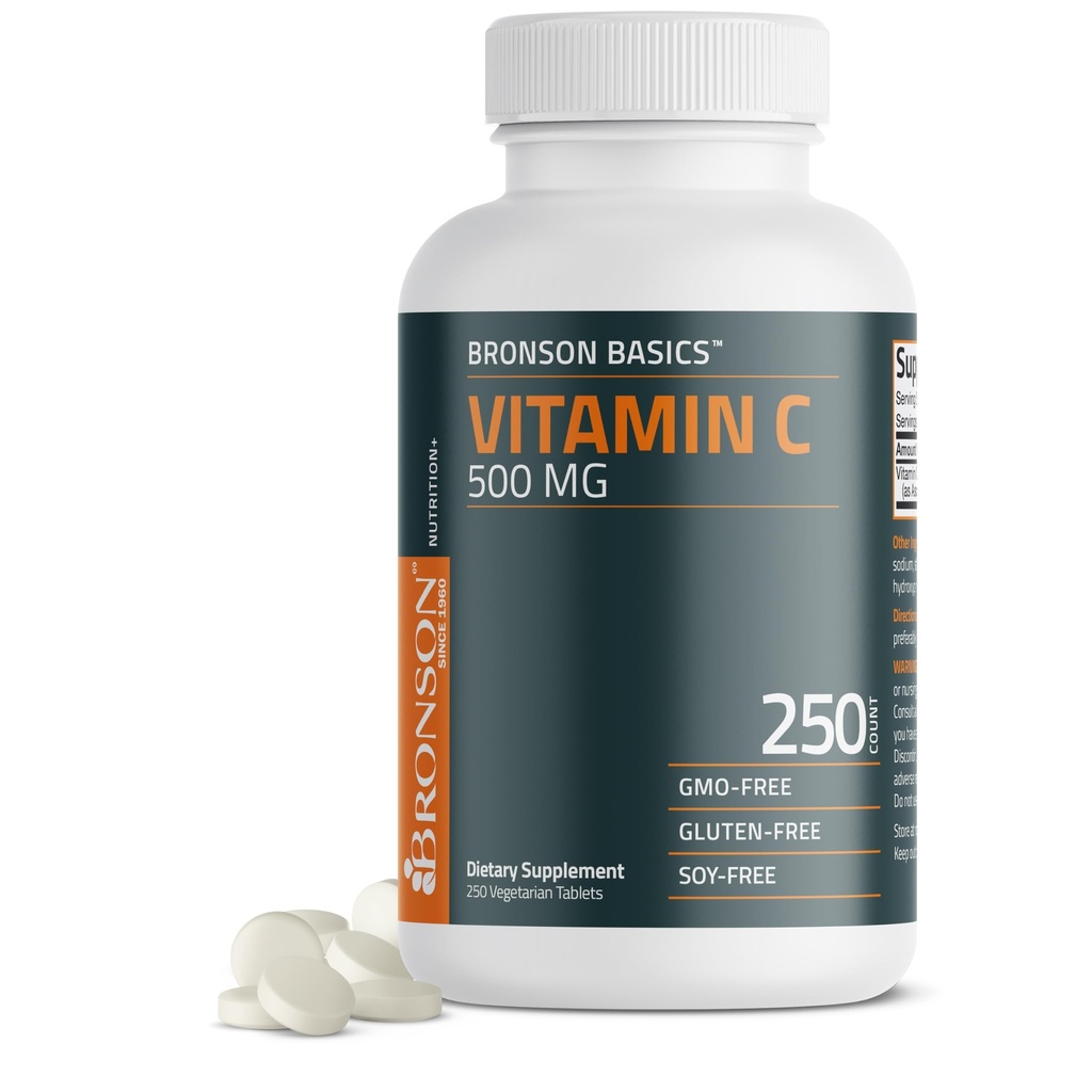 Bronson Vitamin C 500 MG unterstützt ein gesundes Immunsystem und Antioxidantienschutz, Non-GMO, 250 vegetarische Tabletten