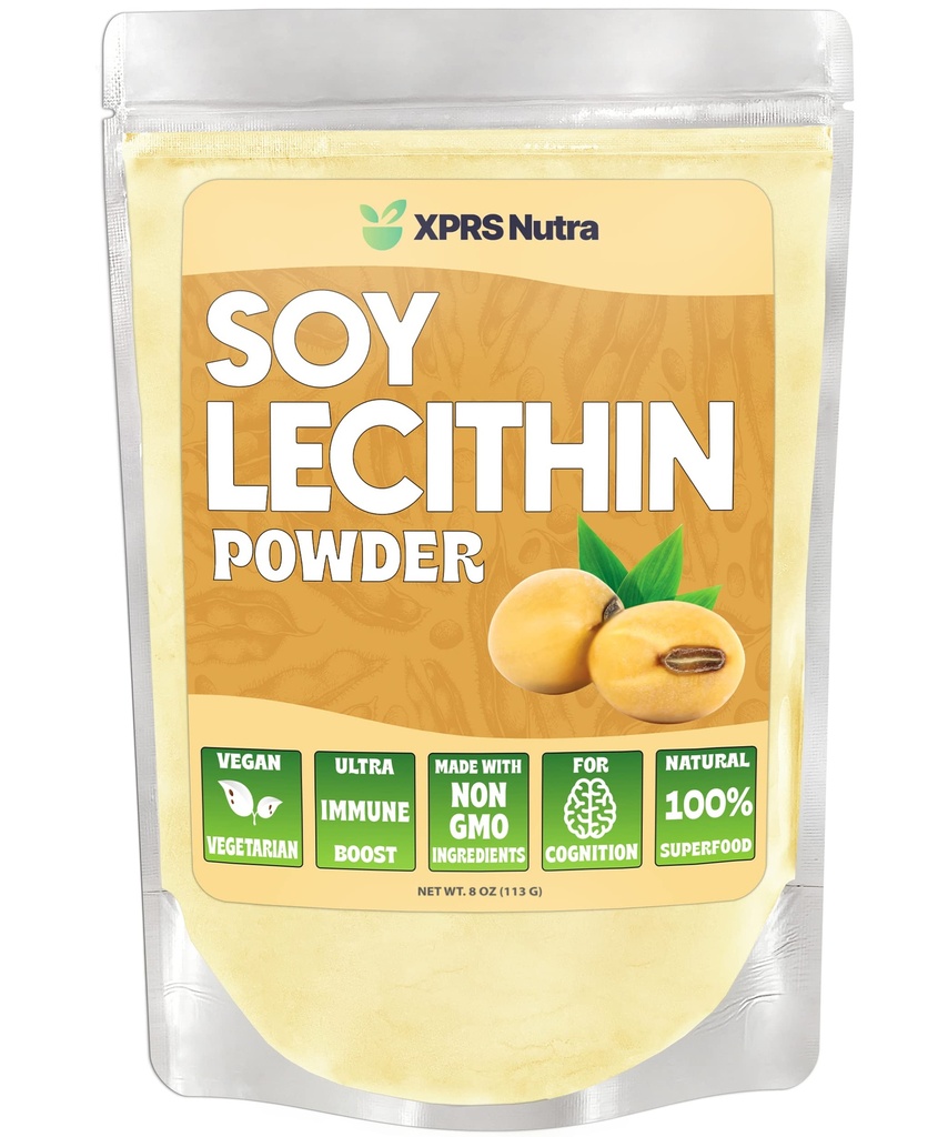 XPRS Nutra Soy Lecithin Powder Food Grade Fat Emulsifier - Geeignet für Kochen, Backen und mehr - Vegan Friendly Soy Lecithin Powder Cooking Aid (8 Unze)