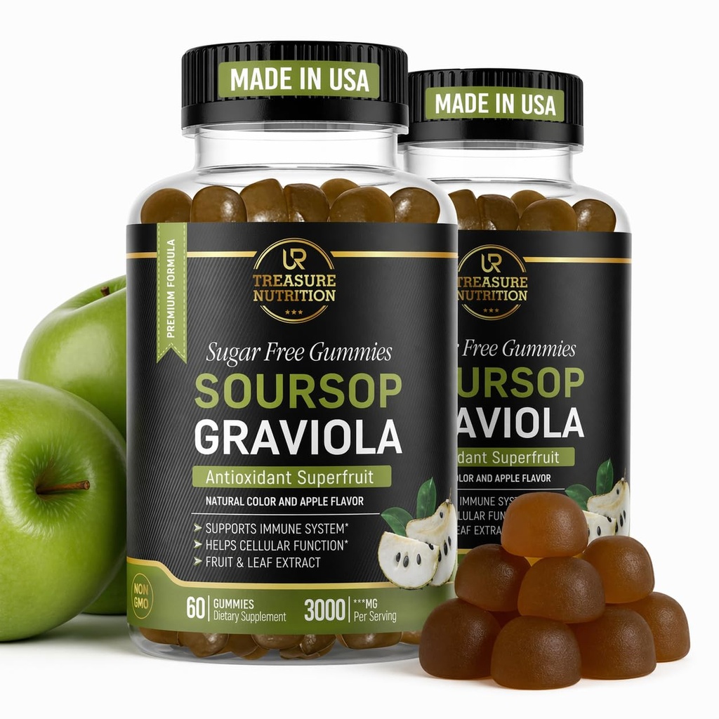 Soursop Blätter & Soursop Fruchtgummis - 3000mg Soursop Extrakt - 2 Pack Graviola Supplement - Soursop Frucht und Blatt - 120ct - Sugar-Free - Glutenfrei – Non-GMO – Vegan Friendly