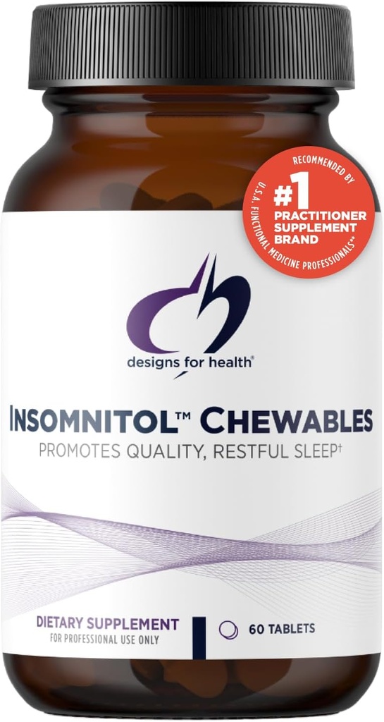 Designs for Health Insomnitol Chewables - Chewable Melatonin - 200mg L-Theanine, 5-HTP, Vitamin B6 + Inositol - Delicious Lemon Flavored Supplement - Vegan (60 Tablets)