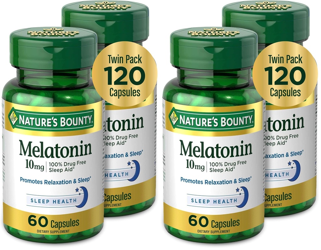 Nature's Bounty Melatonin, Promotes Relaxation and Sleep Health, 10mg, Capsules, 60 Ct (Pack of 4)