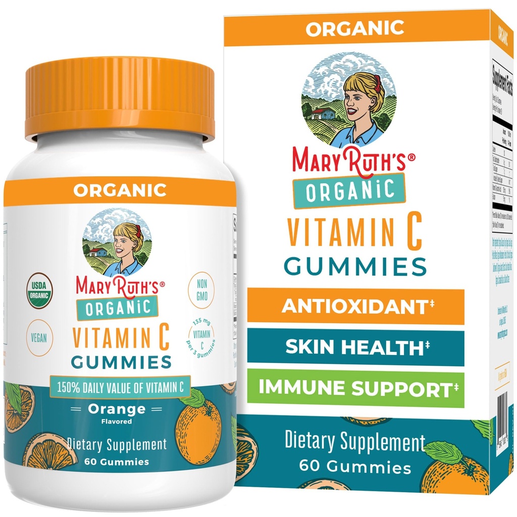 MaryRuth Organics Adult Vitamin C Gummies | USDA Organic | Vegan Chewable Vitamin C Gummies für Alter 14+ | für Immununterstützung & Gesamt Wellness | Vegan | Non-GMO | Orange Flavor | 60 Count