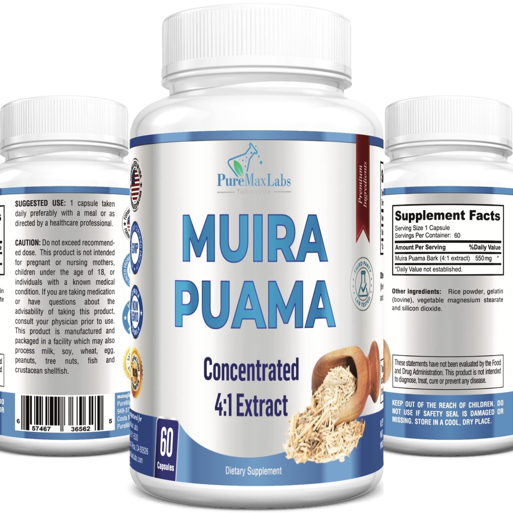 Muira Puama Kapseln - Konzentrat 4:1 Extrakt, äquivalent zu 2200mg pro Kapsel, 60 Kapseln