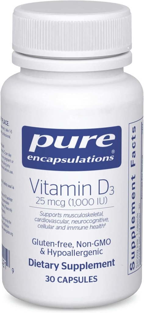 Reine Kapseln Vitamin D3 25 mcg (1.000 IU) - Ergänzung zur Unterstützung von Knochen, Gelenk, Brust, Herz, Colon & Immune Gesundheit - mit Premium Vitamin D - 30 Kapseln