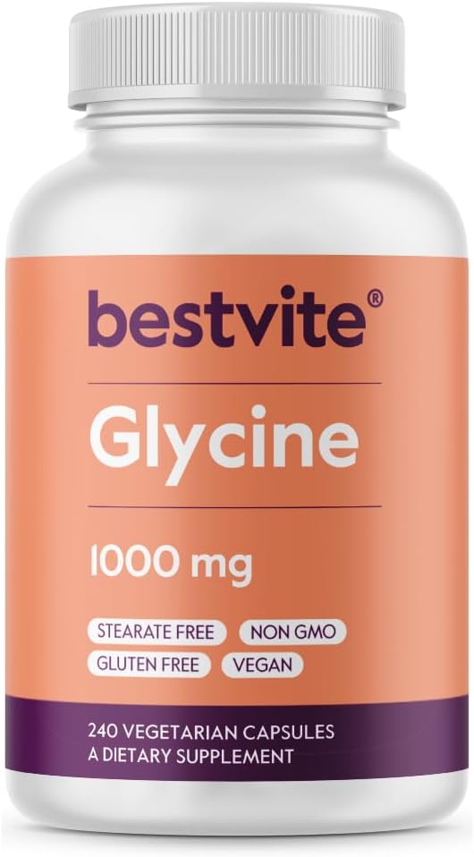 BESTVITE Glycine 1000mg pro Kapsel (240 vegetarische Kapseln) - No Stearates - Vegan - Non GMO - Glutenfrei