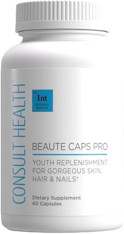 Consult Health Beaute Caps Pro - Unterstützt Haarwachstum, Haut und Nagel Gesundheit - Collagen, Vitamine B6, B7,B12, D & 10.500 mcg Biotin - MSM, Blood Orange - Anti-Aging - USA Made - Women & Men 60 Capsules