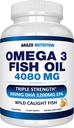 Arazo Nutrition Wild Caught Omega 3 Fish Oil – 60 Soft Gels – 4,080mg High EPA 1200mg DHA 900mg Zitronenflavor Burpless Softgels