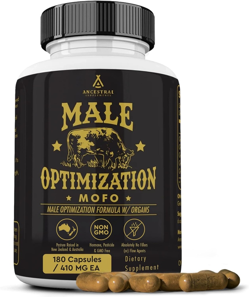 Ancestral Supplements Mofo, Supplements for Men, Support for Energy Levels and Overall Men's Health and Wellness, Non-GMO Grass Fed Beef Organ Supplement with Liver, No Fillers, 180 Capsules