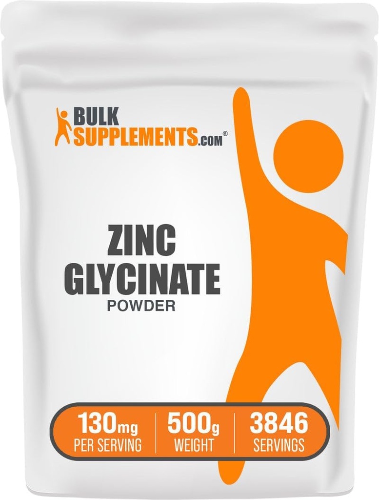BulkSupplements.com Zink-Glycinat-Pulver - Zink-Ergänzung, Mineral-Ergänzung für Immununterstützung - Glutenfrei, 130mg pro Servierung, 500g (1.1 lbs) (Pack von 1)