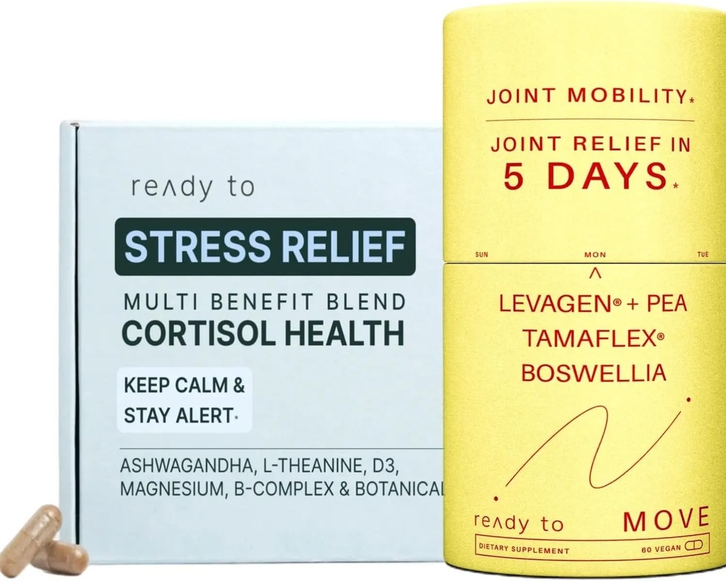 Joint & Stress Relief Set | Cortisol Health & Joint Mobility mit Ashwagandha, L-Theanin, Magnesium, Tamaflex® Turmeric und Pea | Calm & Joint Supplements Pack