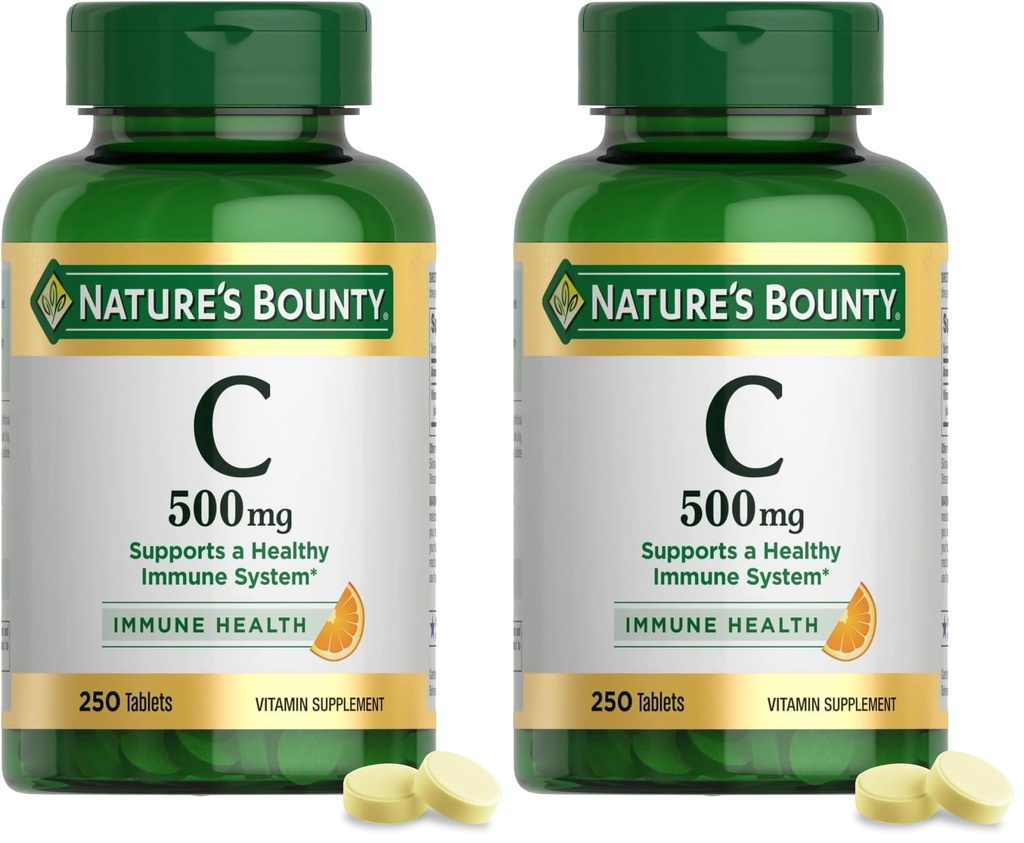 Nature's Bounty Vitamin C 500mg, bietet ein gesundes Immunsystem,tägliche Vitamin-Ergänzung,250 vegetarische Tabletten,(Pack von 2)