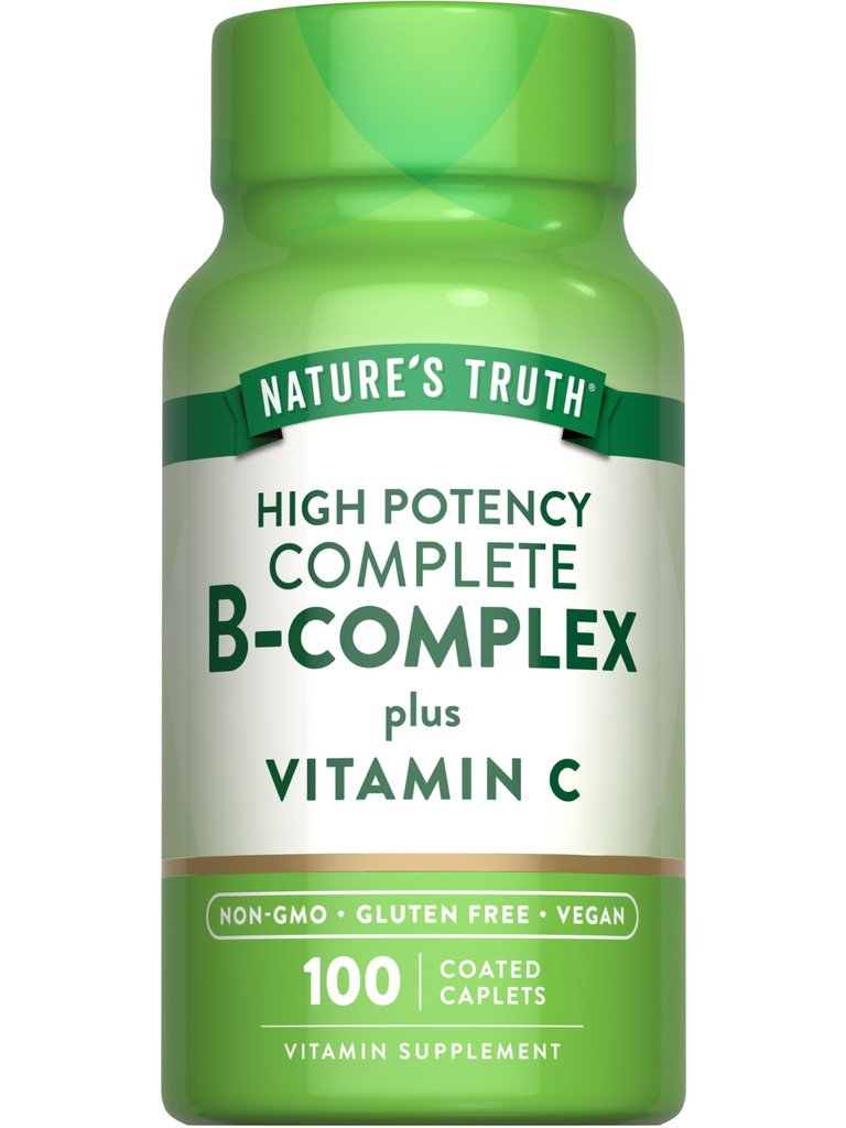 Nature's Truth Vitamin B Complex Plus Vitamin C | 100 Caplets | Vegan, Non-GMO & Gluten Kostenlose Ergänzung