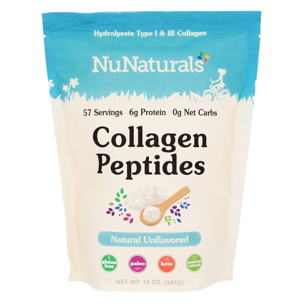 Nunaturals Collagen Peptides Powder (Type I, III), for Skin, Hair and Nail, 14 oz