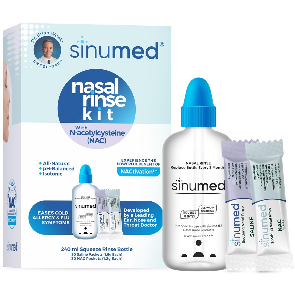 Sinus Rinse, 60PK Nasal Rinse Packets with NAC and Saline, Squeeze Bottle, Alternative to Neti Pot, Helps with Allergy, Congestion, Cold Symptoms