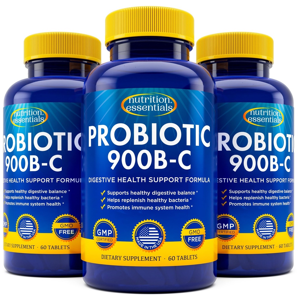 Ernährung Essentials Probiotics für Frauen und Männer mit natürlichem Lactase Enzyme & Prebiotic Fiber for Digestive Health - 80Prozent + Stronger Supplement für Gut Health Support - 3 Graf von 60 Tabletten