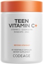 Codeage Teen Vitamin C+ Supplement - Liposomal 250mg Vitamin C for Teenagers - Quercetin, Zinc, Elderberry & Rosehip Extracts, Citrus Bioflavonoids - Ages 12-18 - Gluten-Free, Non-GMO - 60 Capsules