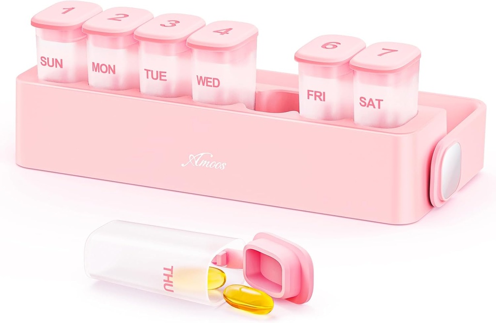 Organisateur hebdomadaire de pilules avec mécanisme d'enfermement, cas de boîte à pilules de 7 jours pour tenir les vitamines, huiles de poisson, suppléments, les médicaments intérieurs transparents Organisateur pour la poche, Purse, sans BPA