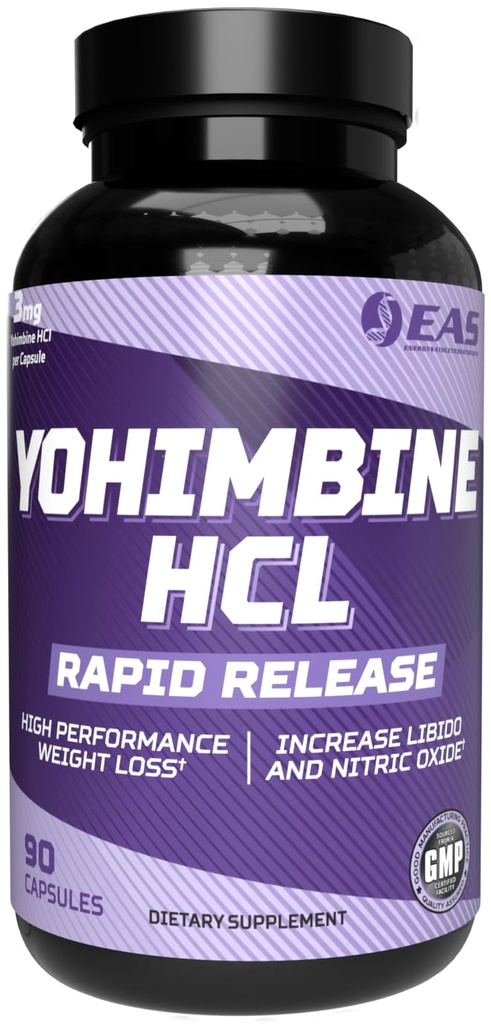 EAS Yohimbine HCL | Verbesserte Weight Loss & Athletic Performance | Rapid Release Technology | Glutenfrei, Non GMO, Vegetarisch Freundlich | 90 Kapseln