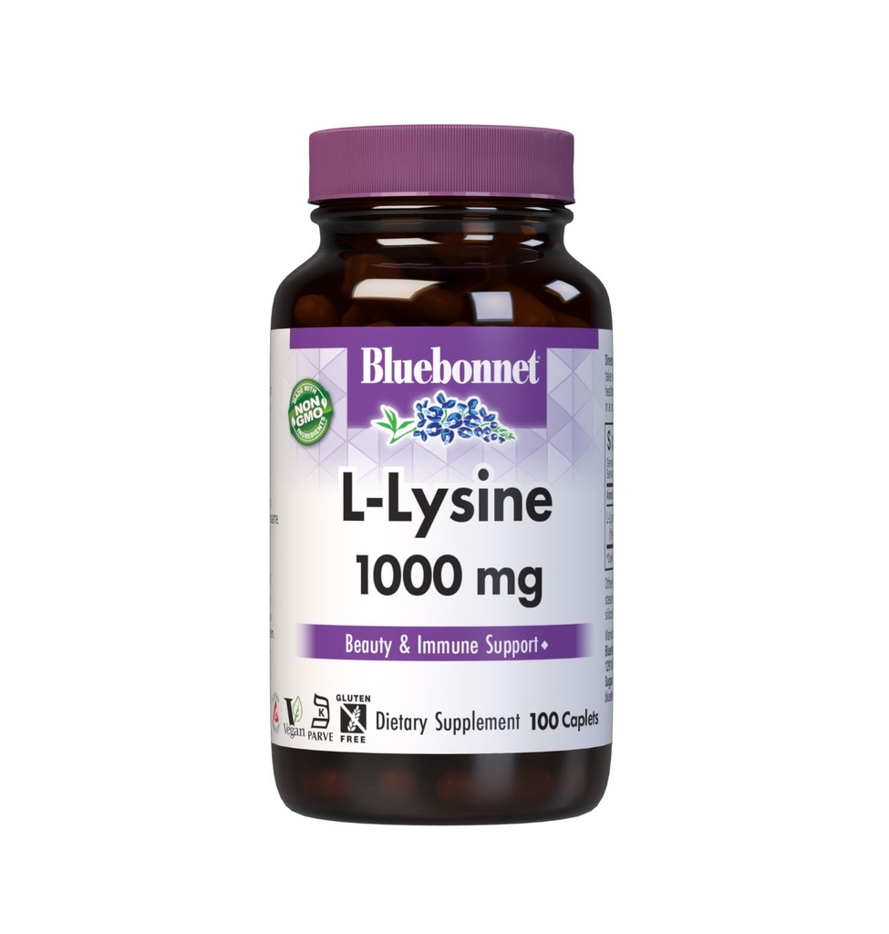 BlueBonnet L-Lysine 1000mg Essential Amino Acids Supplement - Immun & Collagen Support Supplements für Damen und Herren - Non-GMO, Vegan & Glutenfrei - 1000 mg L Lysine Per Serving - 100 Caplets