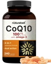 NatureBell CoQ10 100mg mit Omega 3, 240 Kapseln | Stabile hohe Absorptionsform – Antioxidans Unterstützung für Herz & Energie Gesundheit – Extra Strength Coenzym Q10 Supplement