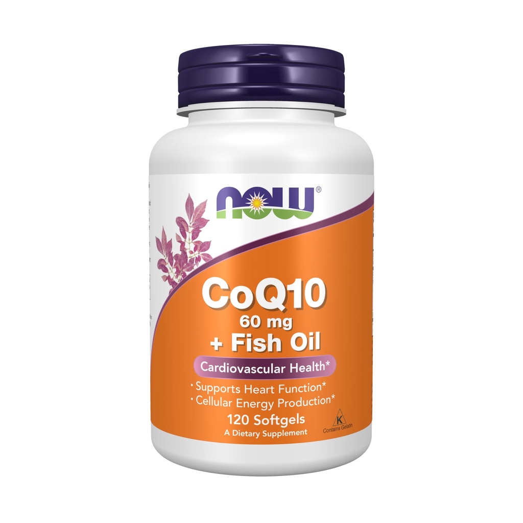 NOW Nahrungsergänzungsmittel, CoQ10 60 mg mit Omega 3 Fischöl, Herz-Kreislauf-Gesundheit*, 120 Softgels