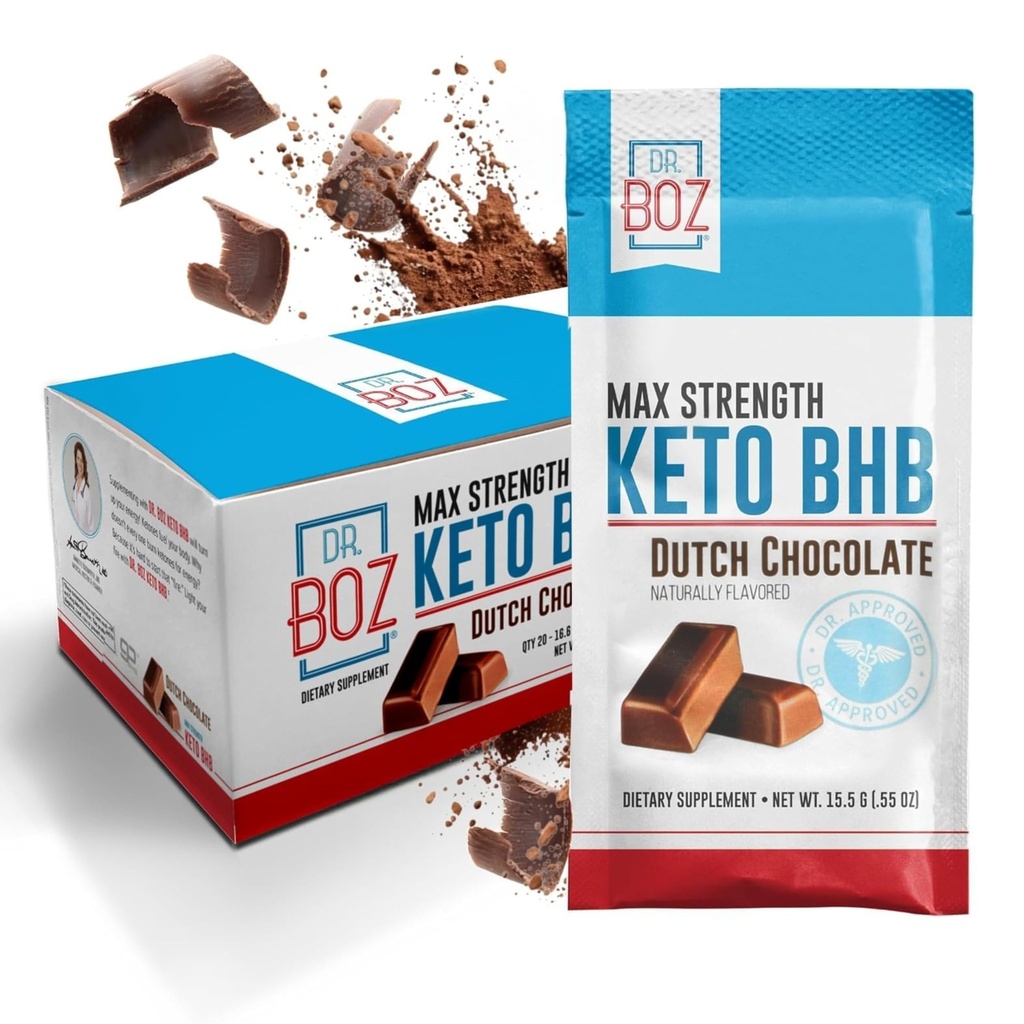 Dr. Boz - Keto BHB Powder - Dutch Chocolate, 20 Sachets - Steigern Sie Energie und reduzieren Sie Cravings - Max Strength Ernährungsergänzung - USA Made - 11.7oz (332g)