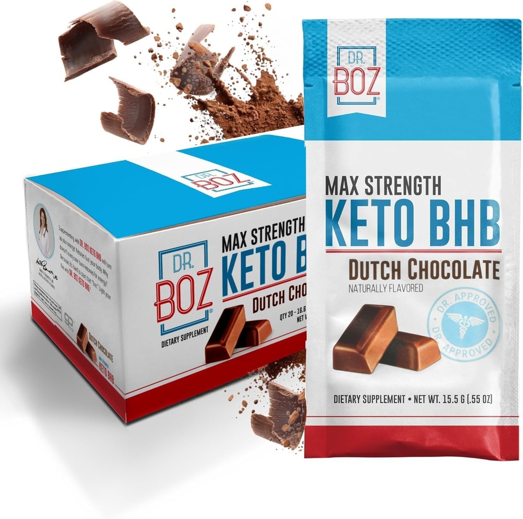 Dr. Boz - Keto BHB Powder - Dutch Chocolate, 20 Sachets - Steigern Sie Energie und reduzieren Sie Cravings - Max Strength Ernährungsergänzung - USA Made - 11.7oz (332g)
