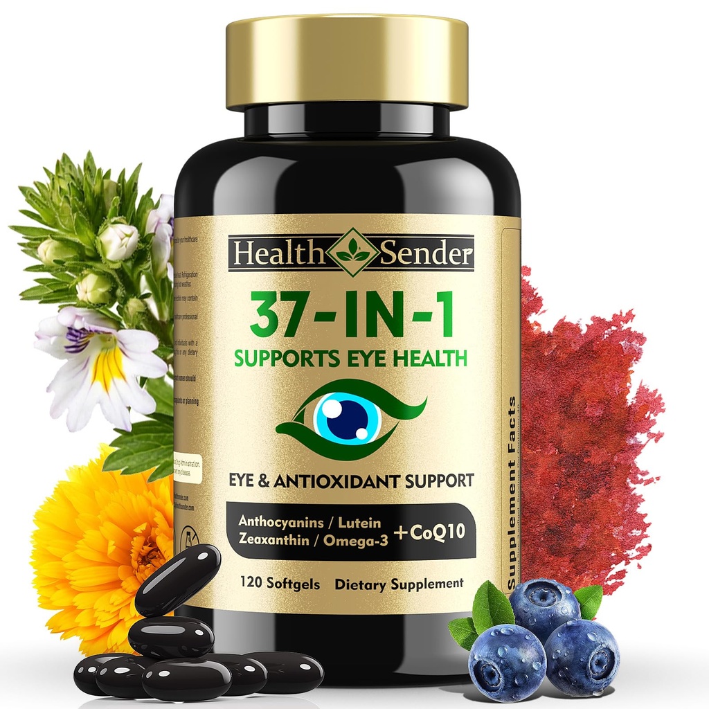 37 in 1 Augenvitamine mit Lutein und Zeaxanthin Supplement - Augenergänzung mit CoQ10, Omega-3, Minerals Eye Health Support für Erwachsene und Senioren, Daily Vision Supplement, 120 Black Softgels