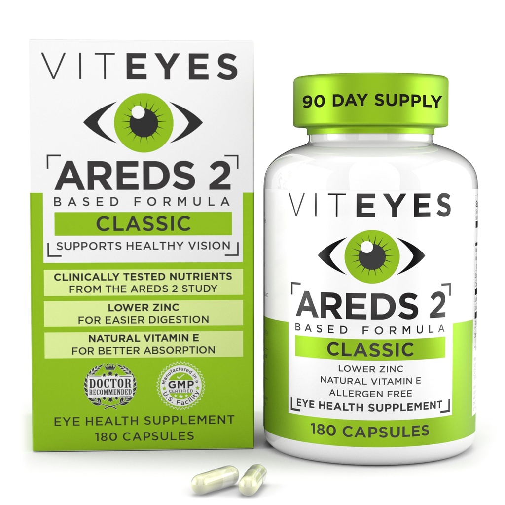 Vityees AREDS 2 Vitamines oculaires, Support Maculaire Classique, Capsules sans allergène, avec Vitamine E naturelle, Vitamine C, Zinc, Cuivre, Lutéine et Zeaxanthin, Eye Doctor Trusted, Fabriqué aux États-Unis, 180 Ct