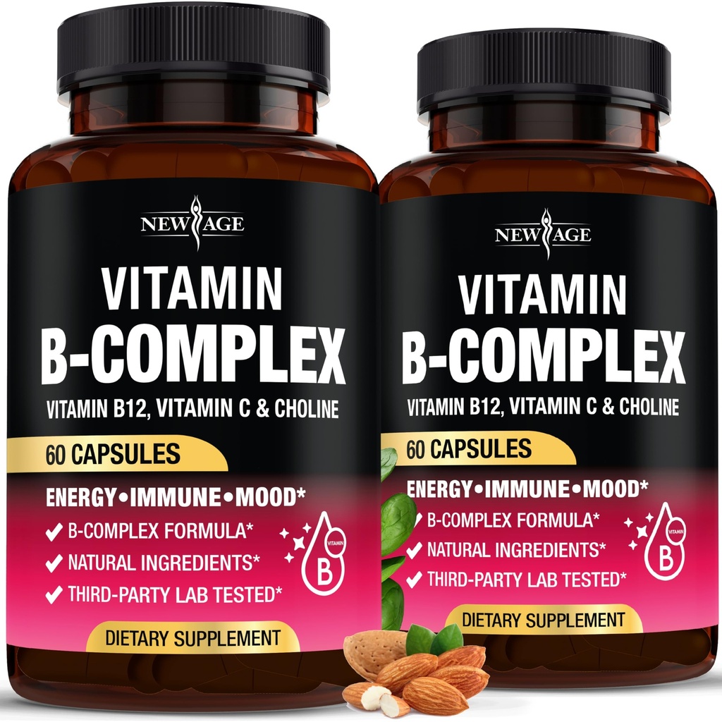 Vitamin B-Komplex für Männer und Frauen - Made in USA - B-Komplex: B1, B2, B3, B5, B6, B7, B8, B9, B12 mit Vitamin C, Choline, Inositol - Energie, Brain & Heart Support Supplement - 120 Vegan Kapseln